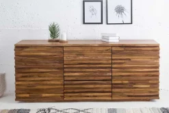 Massivholz Sideboard RELIEF 160cm braun Sheesham stone finish Kommode mit Schubladen