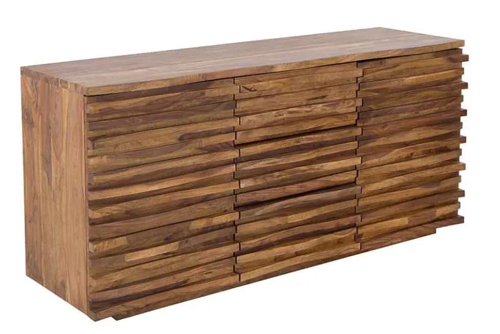 Massivholz Sideboard RELIEF 160cm braun Sheesham stone finish Kommode mit Schubladen