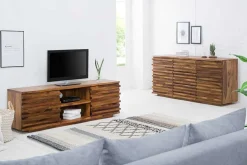 Massivholz Sideboard RELIEF 160cm braun Sheesham stone finish Kommode mit Schubladen