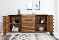 Massivholz Sideboard RELIEF 160cm braun Sheesham stone finish Kommode mit Schubladen
