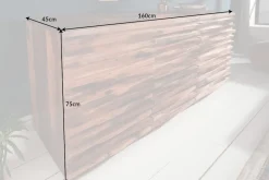 Massivholz Sideboard RELIEF 160cm braun Sheesham stone finish Kommode mit Schubladen