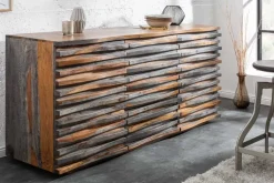 Massivholz Sideboard RELIEF 160cm Sheesham grau smoke finish Kommode mit Schubladen