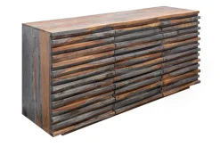 Massivholz Sideboard RELIEF 160cm Sheesham grau smoke finish Kommode mit Schubladen