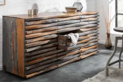 Massivholz Sideboard RELIEF 160cm Sheesham grau smoke finish Kommode mit Schubladen