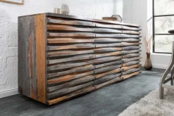 Massivholz Sideboard RELIEF 160cm Sheesham grau smoke finish Kommode mit Schubladen
