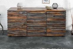 Massivholz Sideboard RELIEF 160cm Sheesham grau smoke finish Kommode mit Schubladen