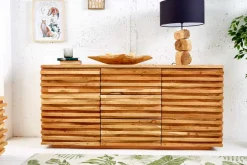 Massivholz Sideboard RELIEF 160cm Akazie Kommode mit Schubladen aufwändige Front