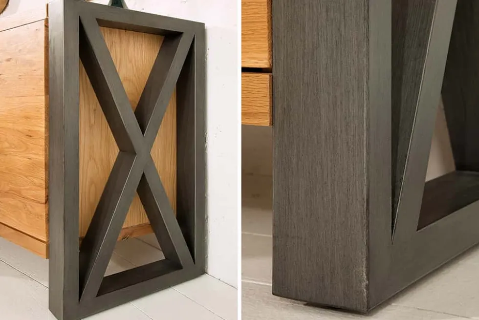 Massivholz Sideboard THOR 200cm mit Schubladen natur Wildeiche geölt Metall schwarz