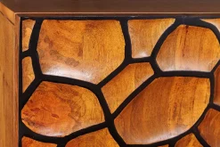 Massivholz Sideboard VULCANO 180cm braun Mangoholz mit 3D Schnitzereien handmade Metallgestell schwarz