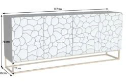 Massivholz Sideboard VULCANO 180cm braun Mangoholz mit 3D Schnitzereien handmade Metallgestell schwarz
