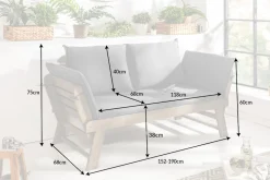 Massivholz Sitzbank MODULAR 155-190cm grau Akazie inkl. Kissen Gartenbank klappbar