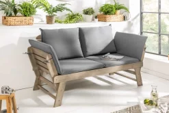 Massivholz Sitzbank MODULAR 155-190cm grau Akazie inkl. Kissen Gartenbank klappbar