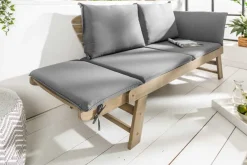 Massivholz Sitzbank MODULAR 155-190cm grau Akazie inkl. Kissen Gartenbank klappbar
