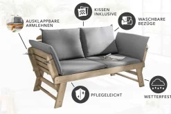 Massivholz Sitzbank MODULAR 155-190cm grau Akazie inkl. Kissen Gartenbank klappbar