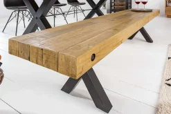 Massivholz Sitzbank THOR 200cm vintage braun Pinie recycelt Industrial Design