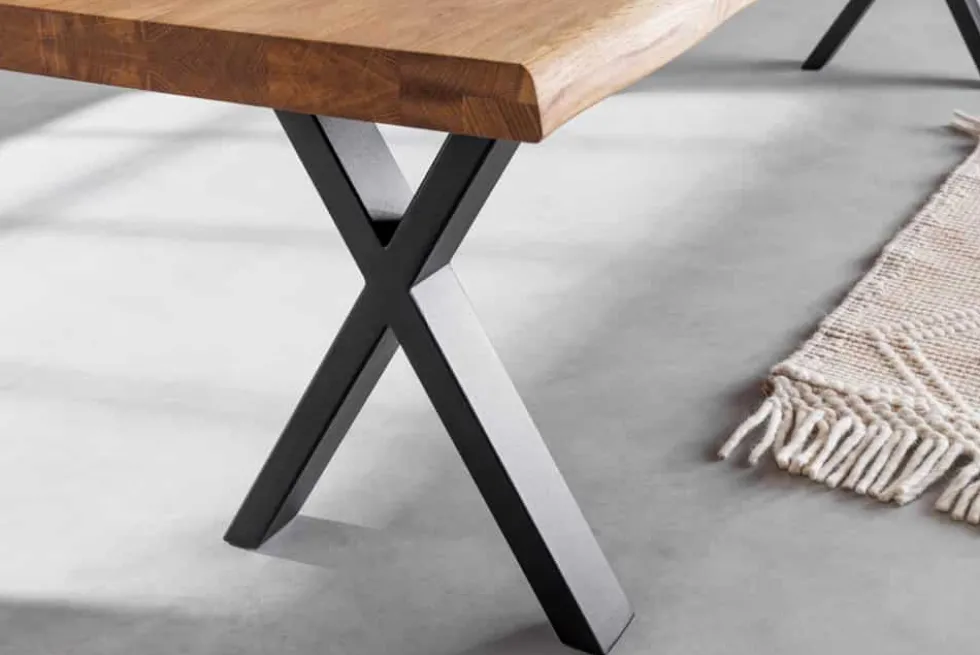 Massivholz Sitzbank WILD OAK 160cm Eiche Baumkante X-Gestell Industrial