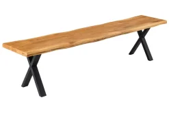 Massivholz Sitzbank WILD OAK 160cm Eiche Baumkante X-Gestell Industrial