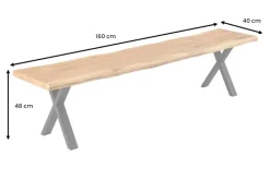 Massivholz Sitzbank WILD OAK 160cm Eiche Baumkante X-Gestell Industrial