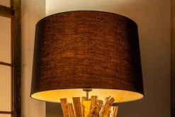Massivholz Stehlampe HARMONY NATURE 151cm schwarz Teak mit Baumwollschirm