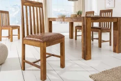 Massivholz Stuhl MAKASSAR braun Sheesham stone finish Esszimmerstuhl gepolstert