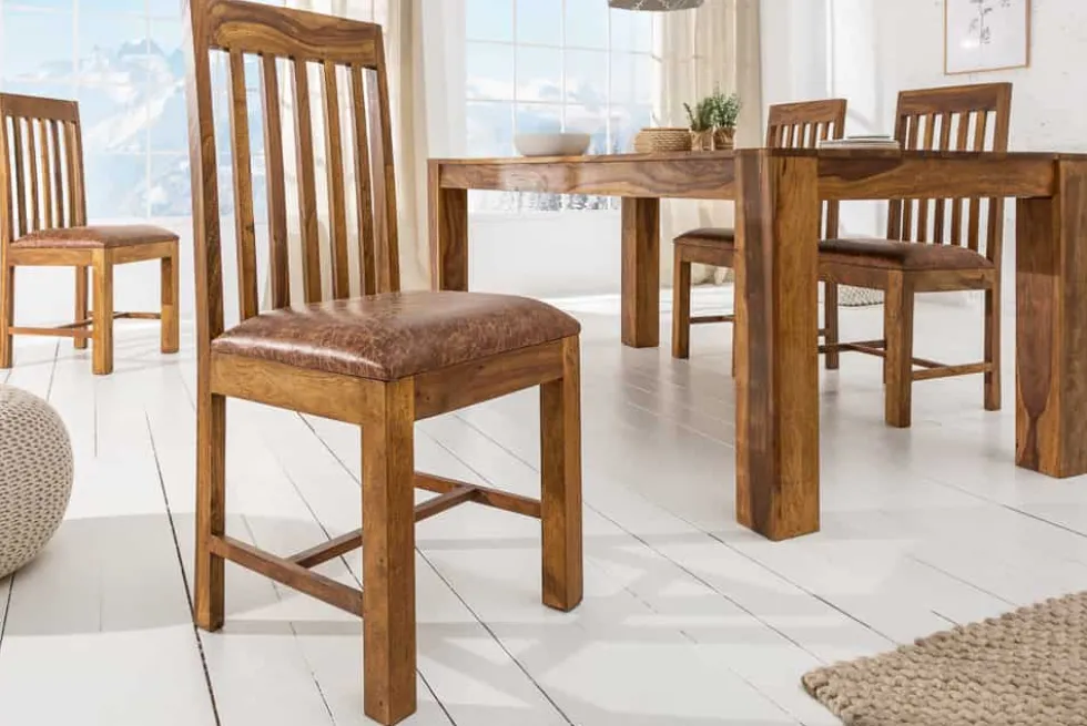Massivholz Stuhl MAKASSAR braun Sheesham stone finish Esszimmerstuhl gepolstert