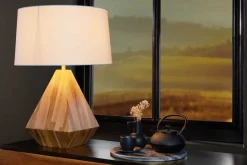 Massivholz Tischlampe DIAMOND 65cm Teak natur weiß modern handmade