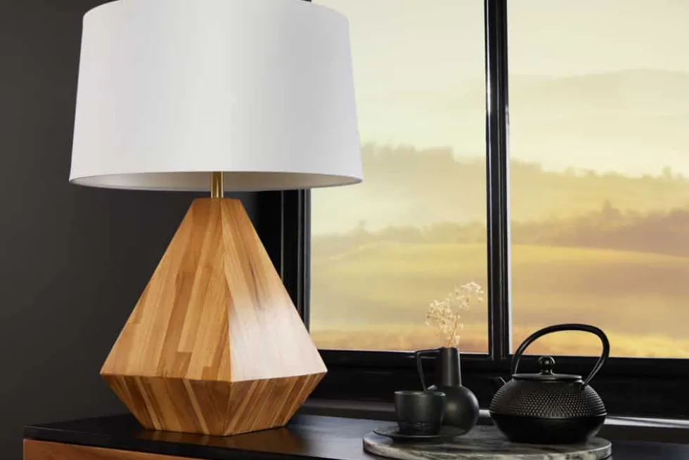 Massivholz Tischlampe DIAMOND 65cm Teak natur weiß modern handmade