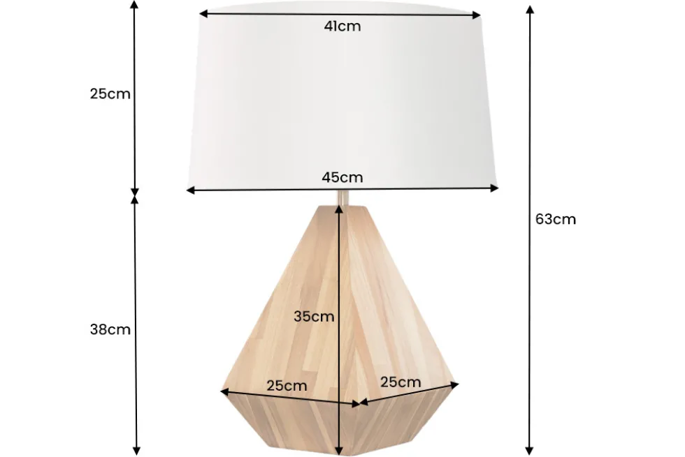 Massivholz Tischlampe DIAMOND 65cm Teak natur weiß modern handmade