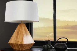 Massivholz Tischlampe DIAMOND 65cm Teak natur weiß modern handmade
