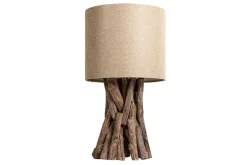 Massivholz Tischlampe HARMONY NATURE 50cm beige Teak mit Leinenschirm