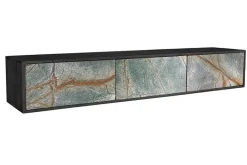 Massivholz TV Lowboard MOUNTAIN SOUL 160cm schwarz hängend echter Naturstein Akazie