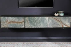 Massivholz TV Lowboard MOUNTAIN SOUL 160cm schwarz hängend echter Naturstein Akazie