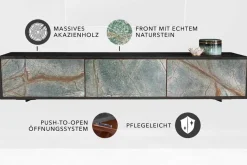 Massivholz TV Lowboard MOUNTAIN SOUL 160cm schwarz hängend echter Naturstein Akazie