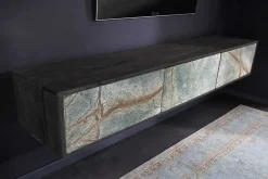Massivholz TV Lowboard MOUNTAIN SOUL 160cm schwarz hängend echter Naturstein Akazie