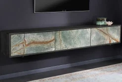 Massivholz TV Lowboard MOUNTAIN SOUL 160cm schwarz hängend echter Naturstein Akazie