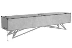 Massivholz TV Lowboard MOUNTAIN SOUL 200cm echter Naturstein Akazie schwarz hängend / stehend