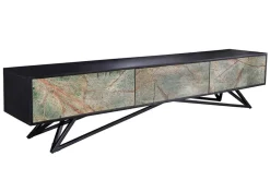 Massivholz TV Lowboard MOUNTAIN SOUL 200cm echter Naturstein Akazie schwarz hängend / stehend