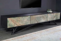 Massivholz TV Lowboard MOUNTAIN SOUL 200cm echter Naturstein Akazie schwarz hängend / stehend