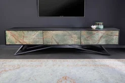Massivholz TV Lowboard MOUNTAIN SOUL 200cm echter Naturstein Akazie schwarz hängend / stehend