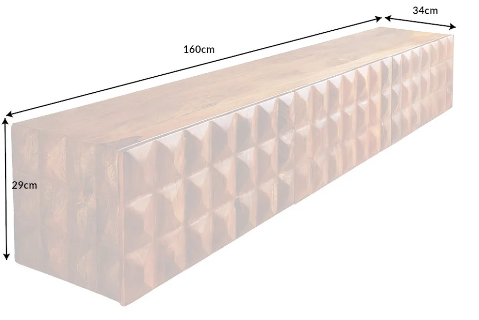 Massivholz TV Lowboard VULCANO 160cm hängend natur Mango Wohnzimmer