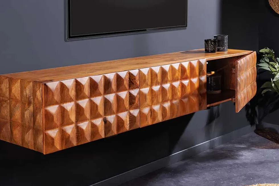 Massivholz TV Lowboard VULCANO 160cm hängend natur Mango Wohnzimmer