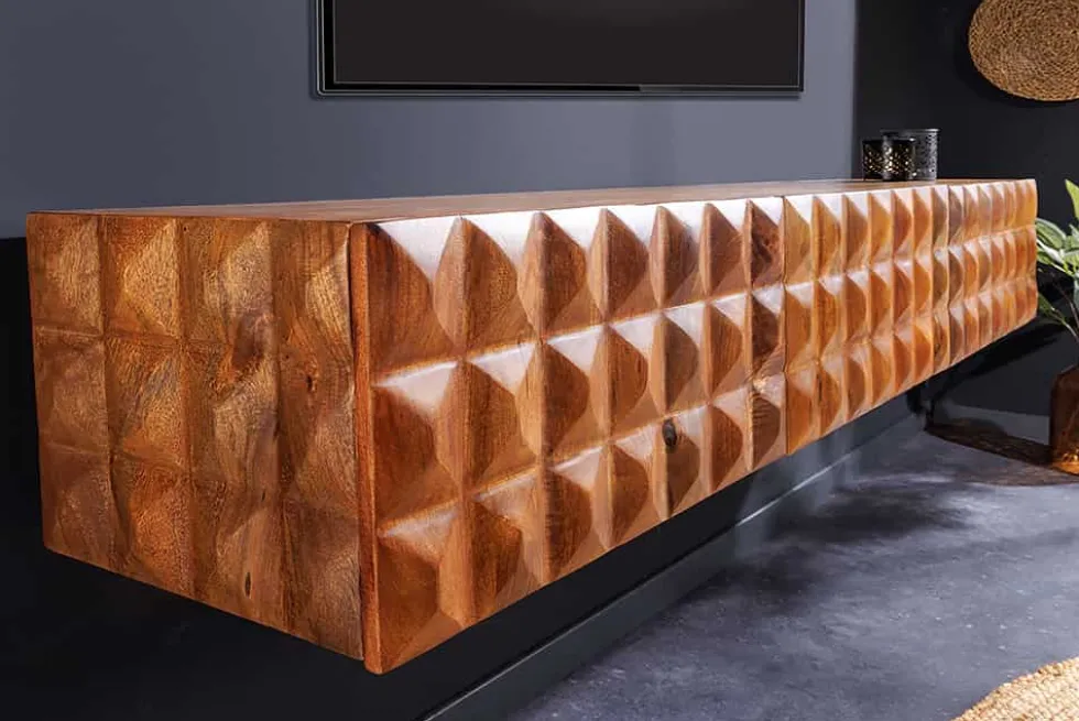 Massivholz TV Lowboard VULCANO 160cm hängend natur Mango Wohnzimmer