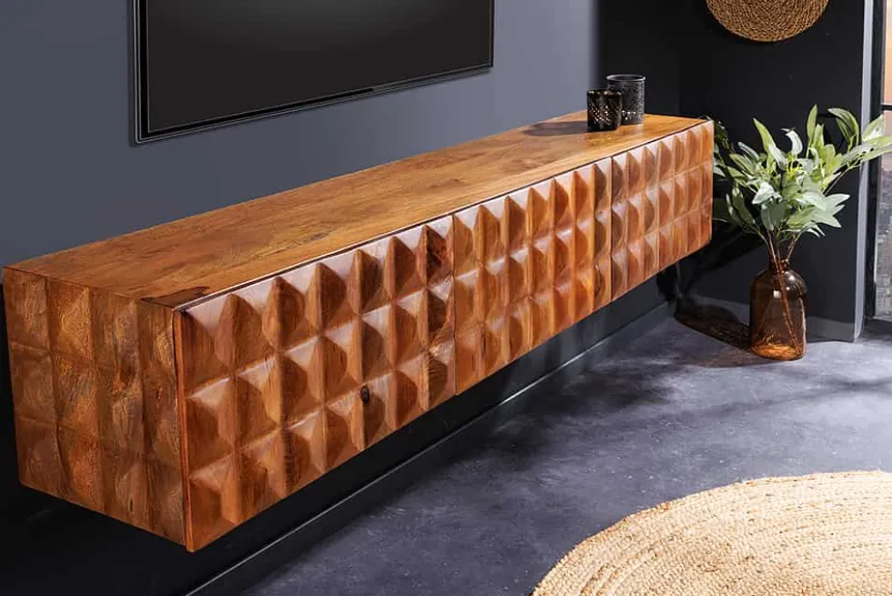 Massivholz TV Lowboard VULCANO 160cm hängend natur Mango Wohnzimmer