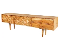 Massivholz TV-Lowboard ALPINE 145cm natur Akazie Retro Design honey finish