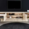 Massivholz TV-Lowboard ART DECO 200cm weiß gekälkt Mangoholz 3D-Front
