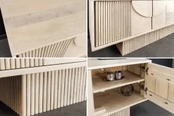 Massivholz TV-Lowboard ART DECO 200cm weiß gekälkt Mangoholz 3D-Front