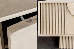 Massivholz TV-Lowboard ART DECO 200cm weiß gekälkt Mangoholz 3D-Front
