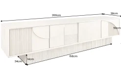 Massivholz TV-Lowboard ART DECO 200cm weiß gekälkt Mangoholz 3D-Front