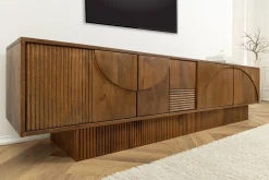 Massivholz TV-Lowboard ART DECO 200cm braun smoked Mangoholz 3D-Front