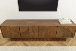 Massivholz TV-Lowboard ART DECO 200cm braun smoked Mangoholz 3D-Front